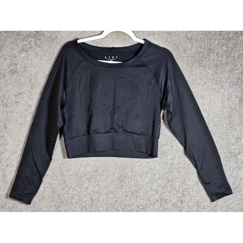 LIVI For Lane Bryant Crop Top Womens Sz 14/16 Black Textured Stripes Long Sleeve
